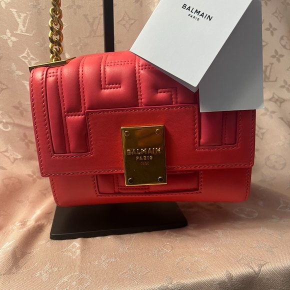 NWT BALMAIN 1945 Soft Mini Quilted Leather Shoulder Bag in Coral - Picture 3 of 11